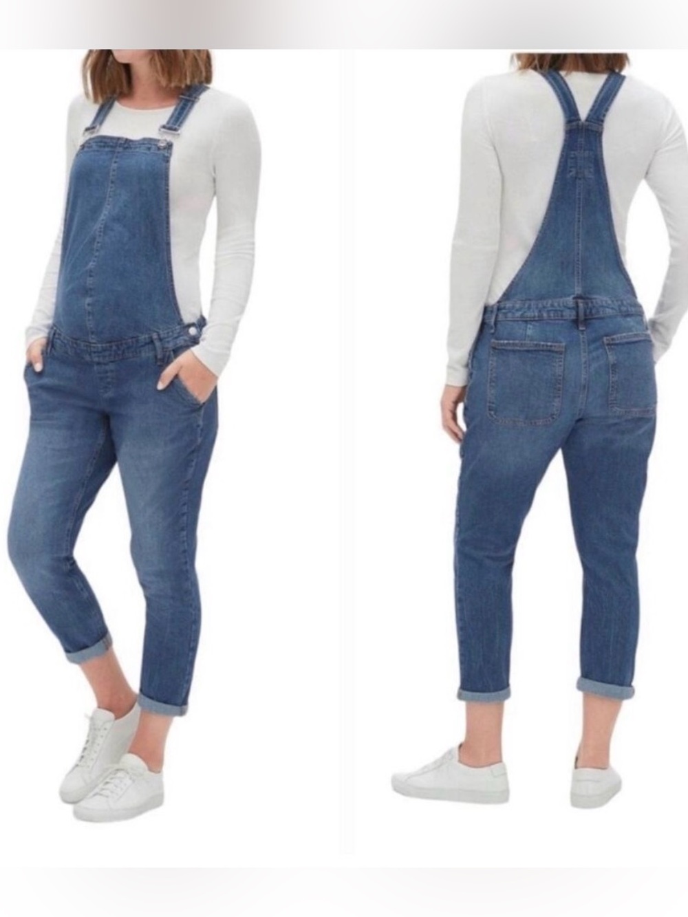 S🩵 GAP Maternity Blue Jean Denim Bib Cropped Overalls